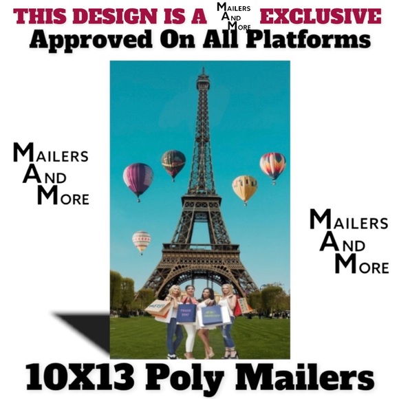 50 10x13 Shopping Girls Eiffel Tower Paris Poly Mailers Flat Shipping Envelopes - Picture 3 of 7
